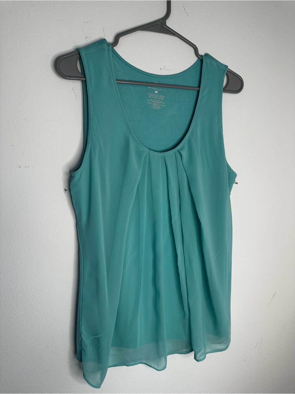 New York & Company Teal Pleated Chiffon Camisole